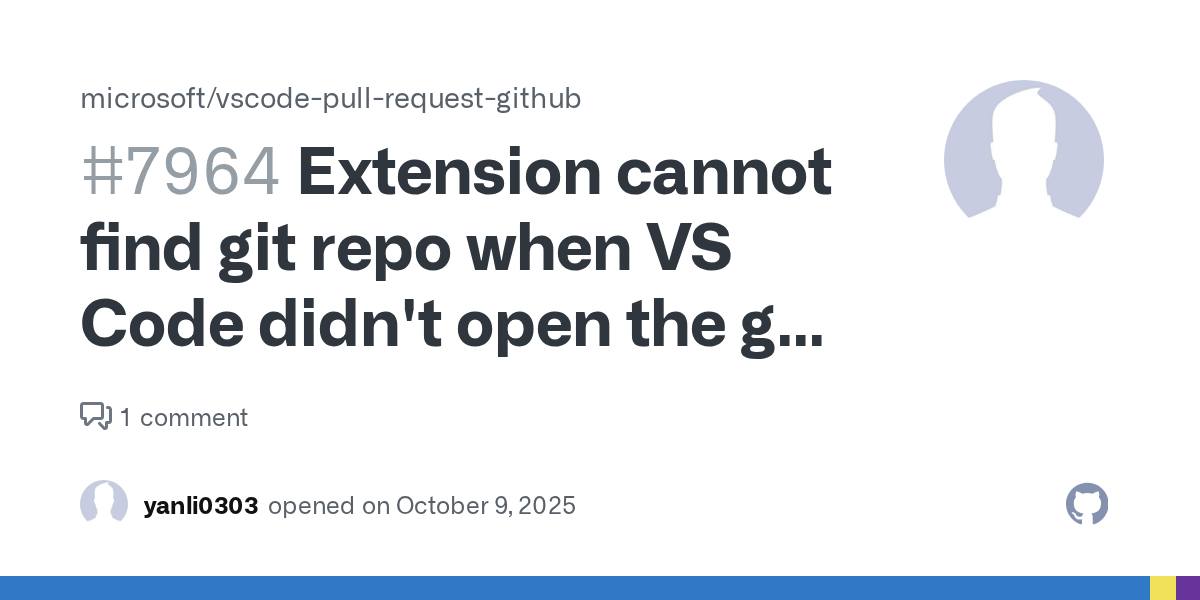 Extension cannot find git repo when VS Code didn't open the git root directory · Issue #7964 · microsoft/vscode-pull-request-github · GitHub