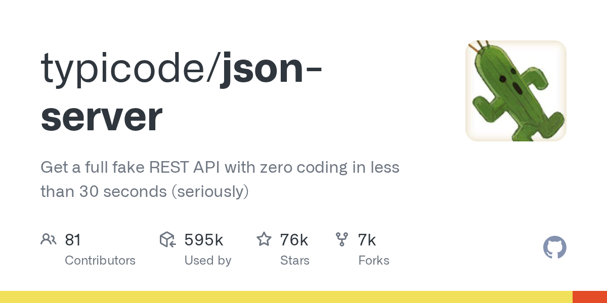 GitHub - typicode/json-server: Get a full fake REST API with zero coding in less than 30 seconds (seriously)