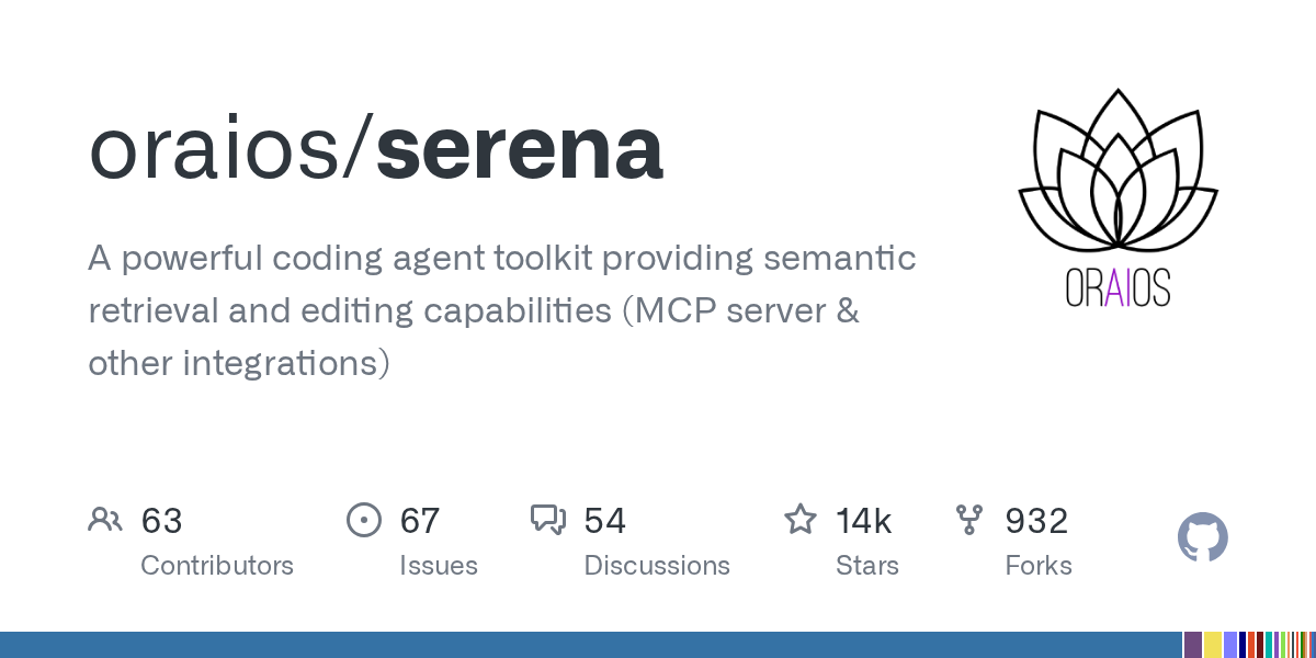 GitHub - oraios/serena: A powerful coding agent toolkit providing semantic retrieval and editing capabilities (MCP server & other integrations)