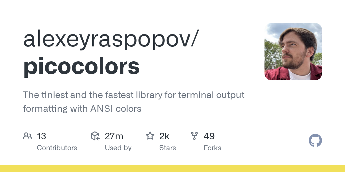 GitHub - alexeyraspopov/picocolors: The tiniest and the fastest library for terminal output formatting with ANSI colors
