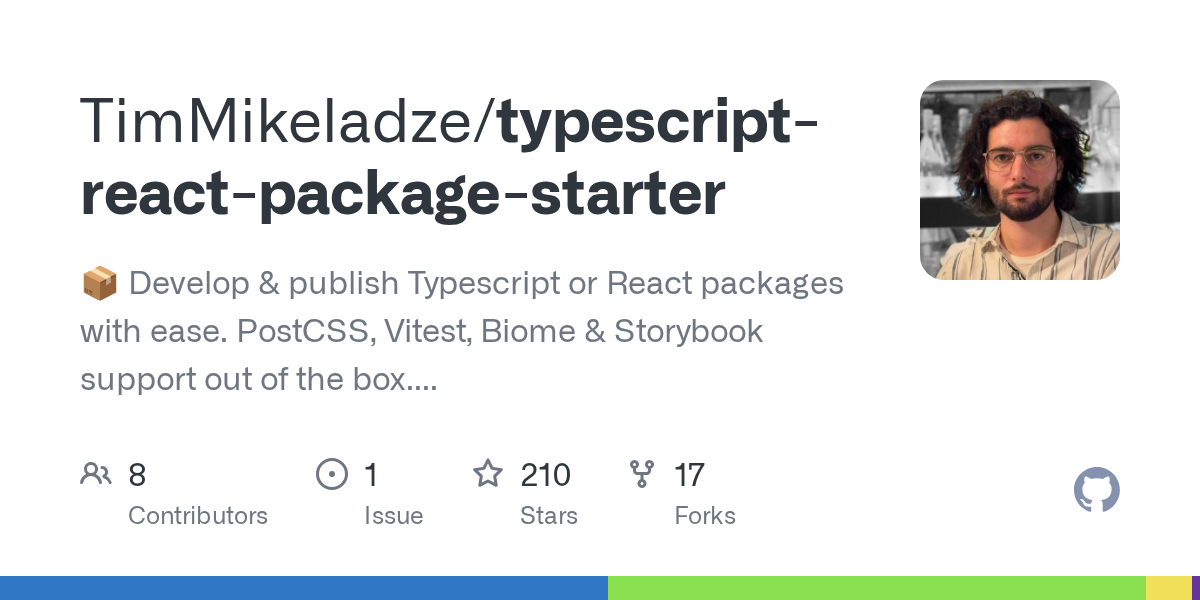 GitHub - TimMikeladze/typescript-react-package-starter: 📦 Develop & publish Typescript or React packages with ease. PostCSS, Vitest, Biome & Storybook support out of the box. Integrates with Github releases and automatically publishes to NPM. Code is buil